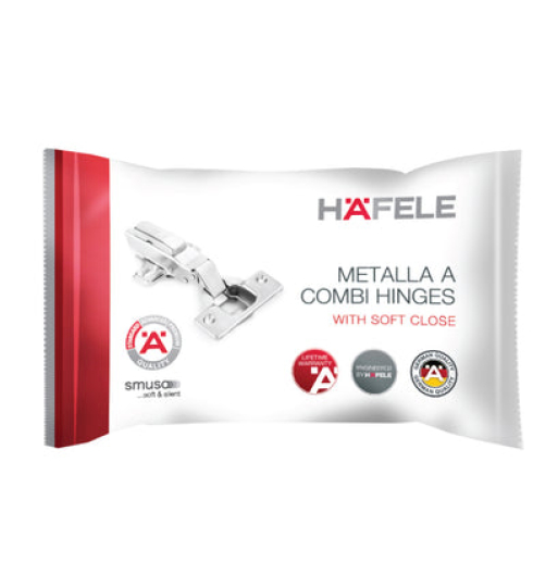 Bản lề Hafele METALLA A 110 độ, giảm chấn, trọn bộ DIY 493.03.021