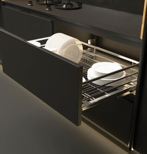 Bộ rổ chén đĩa Hafele - Cappella, phiên bản rổ chén đĩa kèm ống đựng đũa 549.08.153