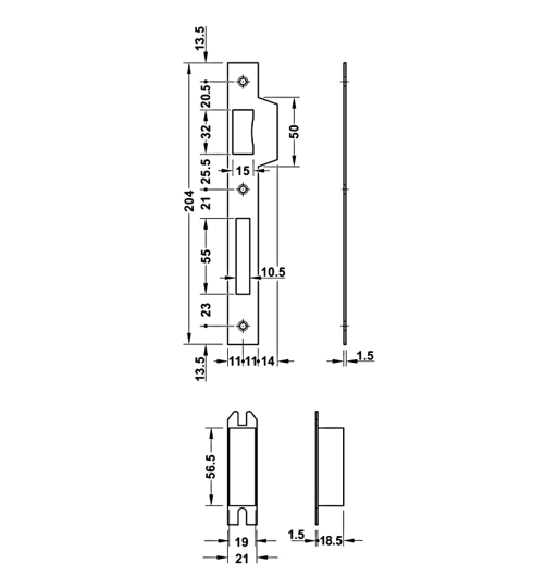 Thân khóa lưỡi gà chốt chết Hafele BS 45/85mm 911.02.165