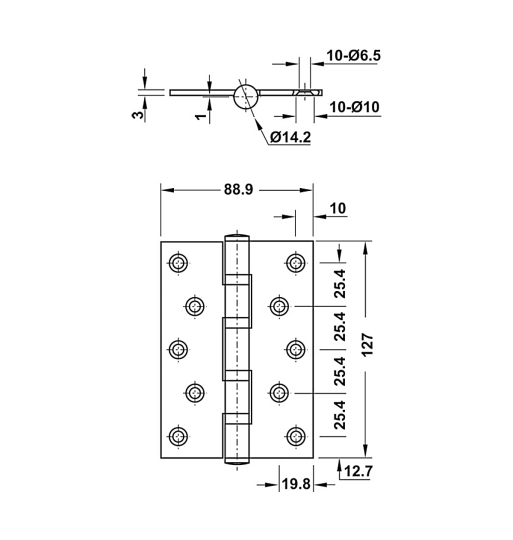 Bản lề lá Hafele 127x89x3mm - 4 vòng bi 926.25.505