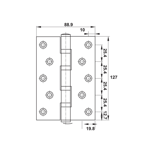Bản lề lá Hafele inox 127 x 89 x 3 mm, 4 vòng bi 489.05.025