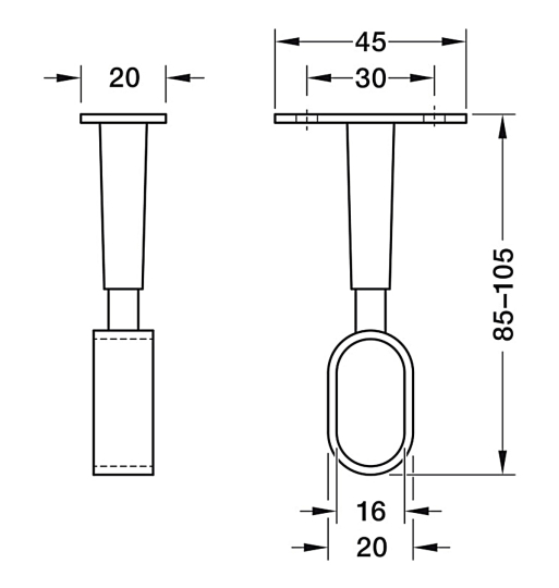 Bas đỡ thanh nhôm móc áo Hafele bắt vít vào kệ dưới 802.07.200