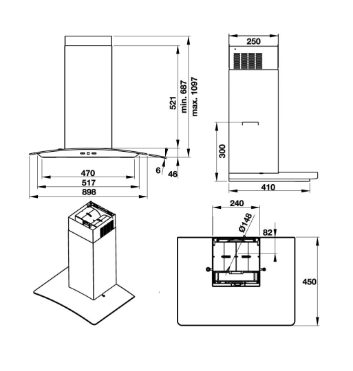Máy hút mùi gắn tường Hafele HH-WG90B 539.81.185