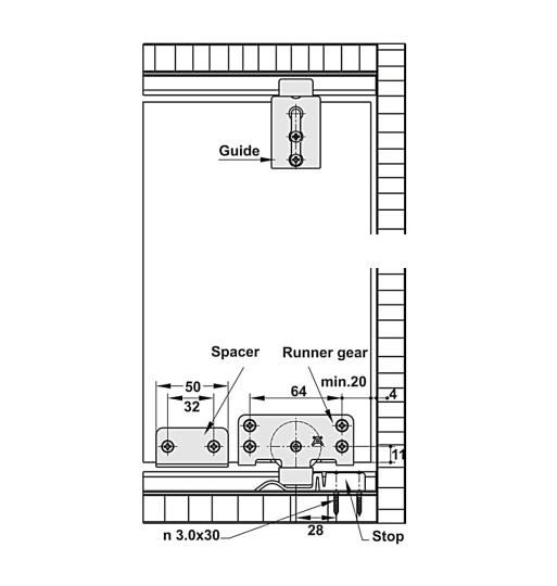 Bộ phụ kiện Hafele không bao gồm ray - Cửa trượt thẳng (lọt lòng) SLIDO CLASSIC 40 IF 494.00.110