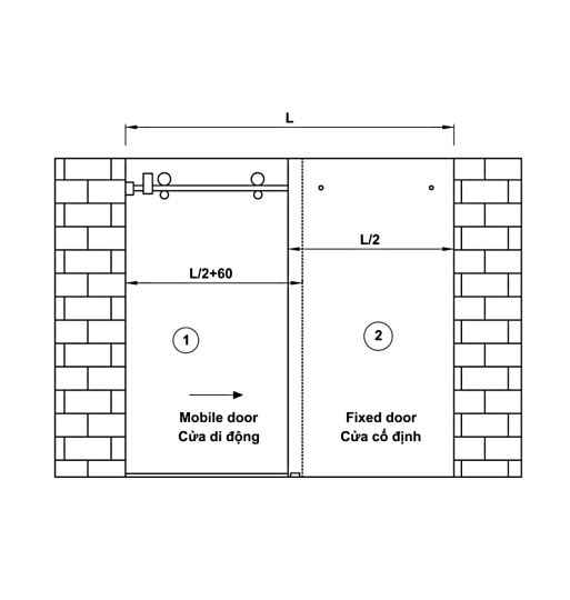 Bộ phụ kiện Hafele với ray trượt 2000 mm - Bộ cửa trượt phòng tắm kính (vuông) 981.71.101
