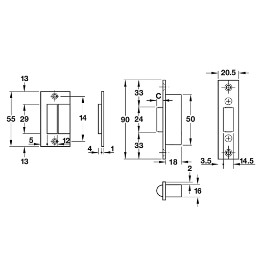 Chốt bật con lăn Hafele 911.24.042