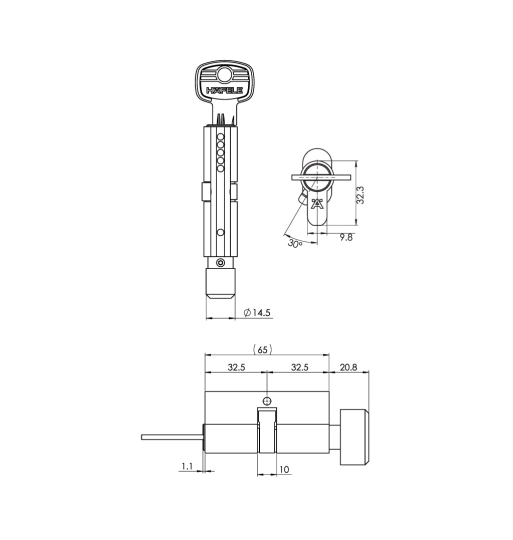 Ruột khóa cửa đi Hafele 65mm 489.56.250