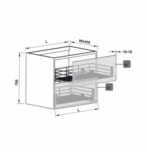 Bộ rổ kéo cho tủ bếp dưới rộng 500mm Hafele 549.03.133
