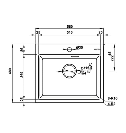 Chậu đá Hafele ESSENCE HS22-GEN1S60M, chậu đơn 577.25.320