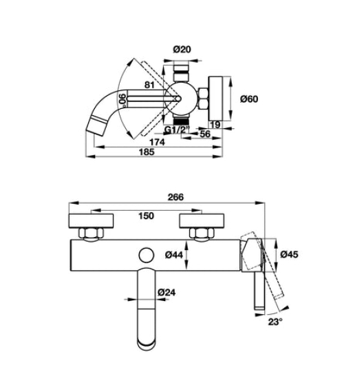 Bộ trộn bồn tắm Hafele lắp nổi ROOTS 495.61.145