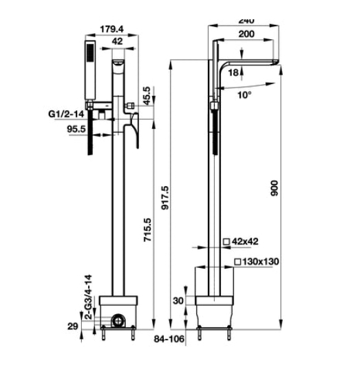 Bộ trộn bồn tắm Hafele đặt sàn REGAL 495.61.128