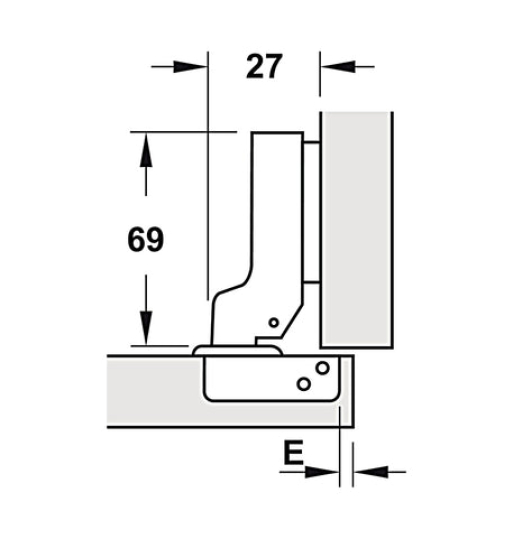 Bản lề Hafele Metalla SM 95° cho cửa gỗ dày - Lắp trùm nửa 308.03.004