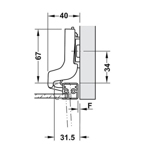 Bản lề Hafele Metalla SM 110° cho cửa khung nhôm, đóng giảm chấn - Lắp lọt lòng 315.26.712