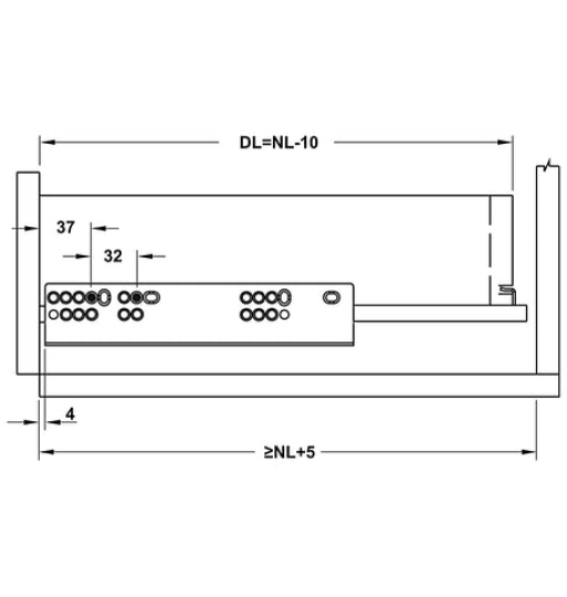 Ray âm Hafele Matrix UM, mở toàn phần, giảm chấn, bao gồm bas lắp đặt 433.32.071
