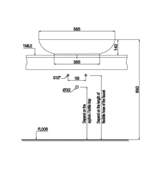Chậu sứ đặt bàn Hafele - Sapporo 585 588.79.030