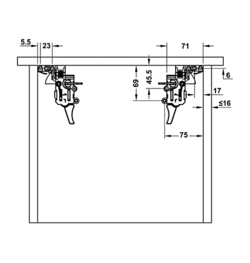 Ray âm Hafele Matrix UM, mở toàn phần, nhấn mở, bao gồm bas lắp đặt 433.32.171