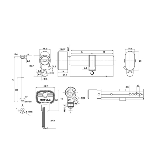 Ruột khóa cửa phòng Hafele 489.56.003