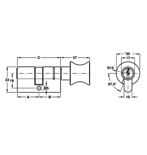 Ruột khóa Hafele 1 đầu chìa, 1 đầu vặn 71mm 916.96.664