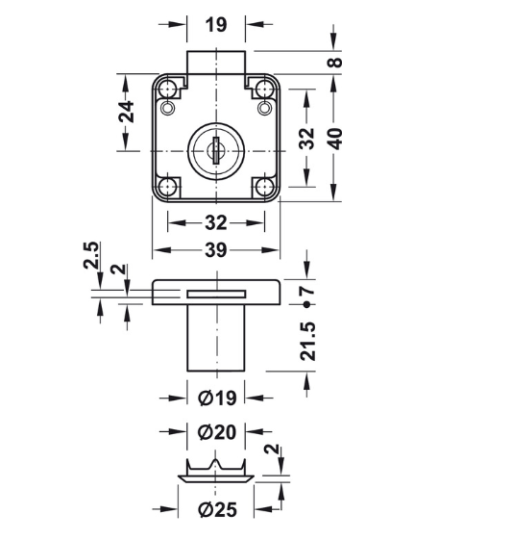 Khóa Vuông Econo Cửa Dày 22mm Hafele 232.01.220