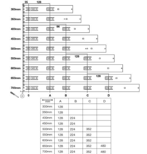 Ray Bi Không Giảm Chấn 400mm Hafele 494.02.463