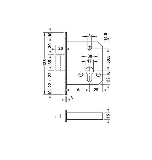 Thân khóa chốt chết Hafele  911.22.490