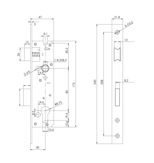 Thân khóa Hafele cho cửa đố nhỏ 911.77.263