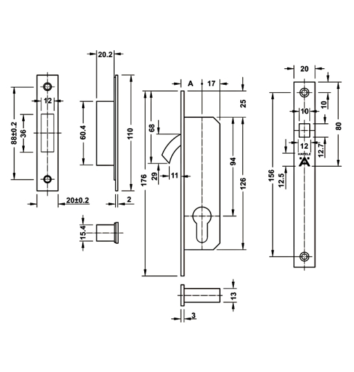 Thân khóa Hafele cho cửa trượt 911.26.672