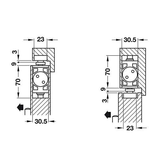 Thiết bị đóng cửa tự động âm Hafele DCL31 931.84.088