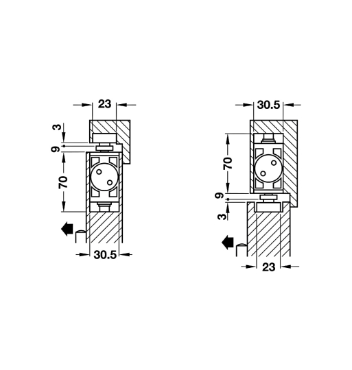 Thiết bị đóng cửa tự động âm Hafele DCL31 931.84.019