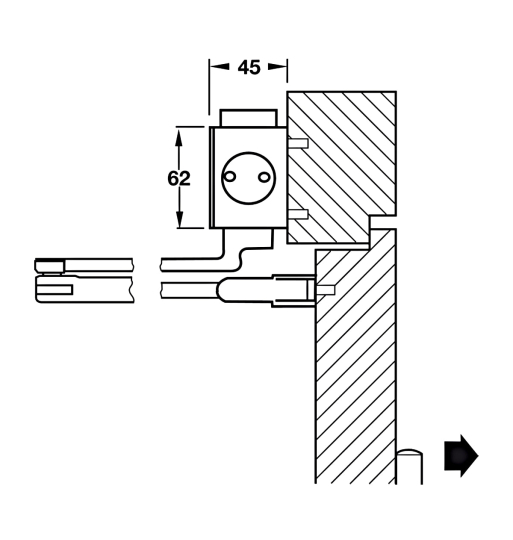 Thiết bị đóng cửa tự động Hafele DCL55 - DCL55 không có chức năng giữ cửa 931.84.769