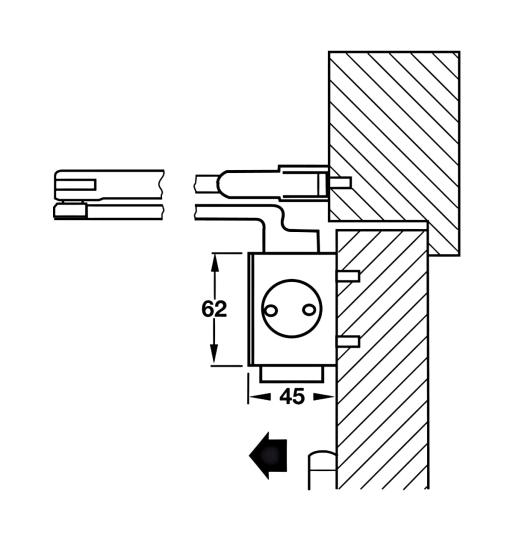 Thiết bị đóng cửa tự động Hafele DCL55 - DCL55 không có chức năng giữ cửa 931.84.769