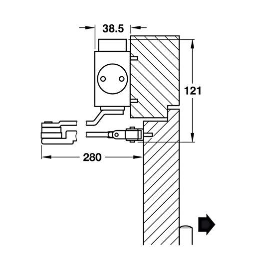 Thiết bị đóng cửa tự động lắp nổi Hafele - DCL51 không có chức năng giữ cửa 931.84.829