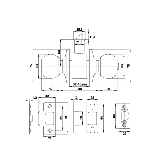 Bộ tay nắm cửa Hafele dạng tròn 489.93.130