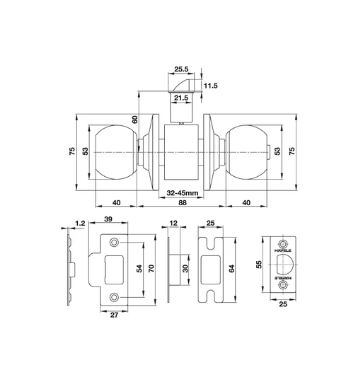 Bộ tay nắm cửa Hafele dạng tròn 489.93.130