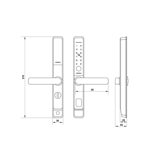 Khóa điện tử Hafele cửa nhôm DL6600 (Không bao gồm Pin) 912.20.145